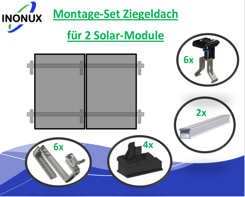 Montage-Set für 2 Solarmodule Ziegeldach